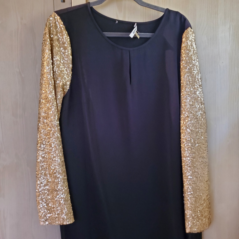 DKNYC Black Cocktail Dress Gold Sequins Size 16